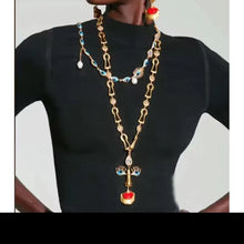 Load image into Gallery viewer, Schiparelli Inspired Red lip Necklace, Red Lip Earrings
