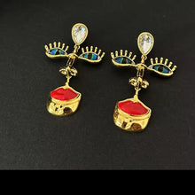Load image into Gallery viewer, Schiparelli Inspired Red lip Necklace, Red Lip Earrings
