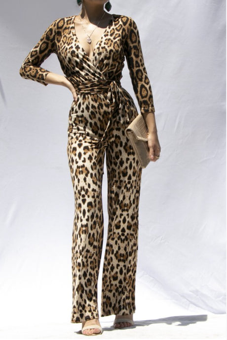 Leopard V Neck Jumpsuit ( 1 SMALL ONLY) HOT SELLAR !!! - Rhonda’s Fabulous Jewelry LLC