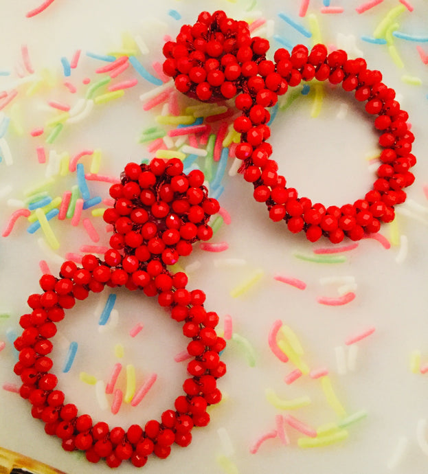 Core Beaded Red Small Hoop Earrings - Rhonda’s Fabulous Jewelry LLC