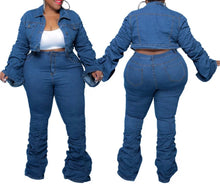 Load image into Gallery viewer, Better in Denim Ruched Jacket &amp; Jeans - Curvy Collection
