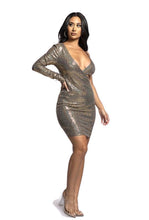 Load image into Gallery viewer, Metallic Asymmetric Cut Out Dress (2) SM &amp; (2) LG ONLY - Rhonda’s Fabulous Jewelry LLC
