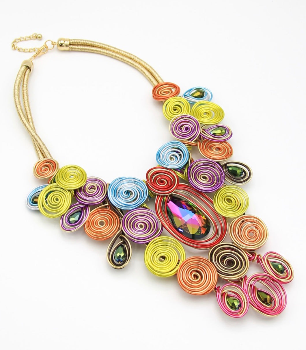 Easton Statement Wire Bib Glass  Necklace - Rhonda’s Fabulous Jewelry LLC