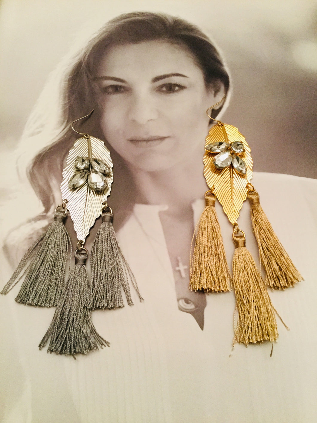 Stone Leaf Tassel Earrings - Rhonda’s Fabulous Jewelry LLC