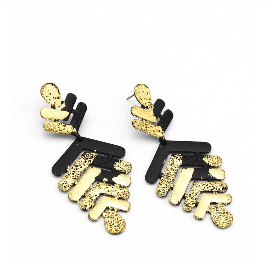 Honey Dipped Leaf Black Gold Earrings - Rhonda’s Fabulous Jewelry LLC